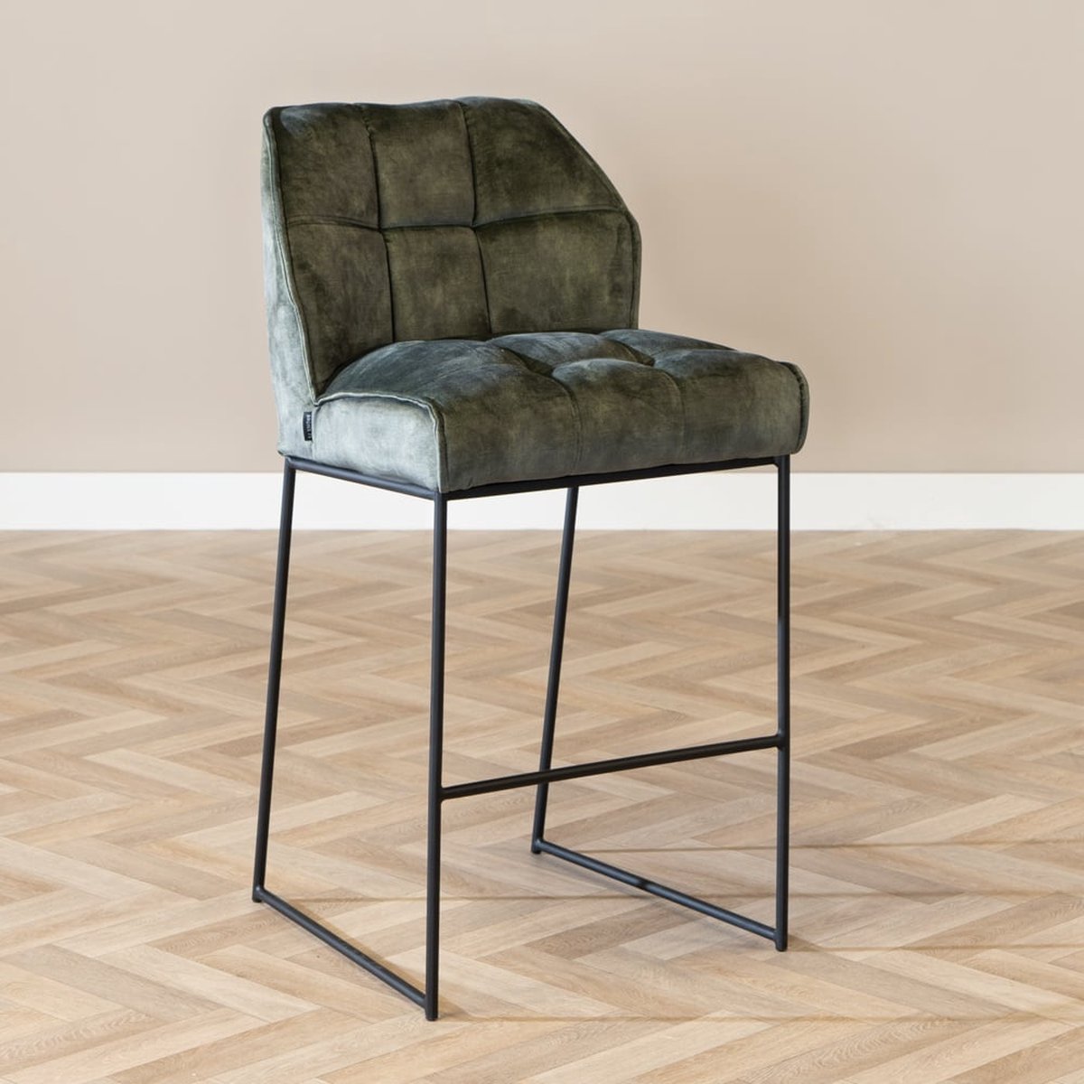 Bronx71 Velvet barkruk Janna groen 82 cm - barstoel Olive / groen