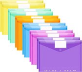Pakket van 12 A4 Documentenmappen in 6 kleuren met klittenbandsluiting , Verzamelaarsmap met 11-gaatsrand en labelvak voor het organiseren van documenten