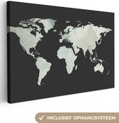 Canvas Wereldkaart - 120x80 - Wanddecoratie Wereldkaart - Grijs - Zwart