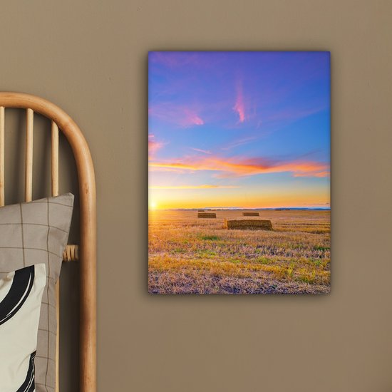 Canvas Schilderij Stro - Zon - Lucht - Landschap - 30x40 cm - Wanddecoratie