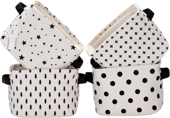 Mini boîte de rangement carrée pliable, gris et blanc, boîte de rangement en tissu 100 % lin et coton, paniers de rangement, organisateurs pour étagères et tables d'écriture – Lot de 4