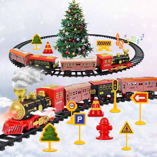Train Vapeur électrique Avec Fumée Et Son – Jouet De Train De Noël Pour Enfants, Rails Courbes Et Droits Inclus