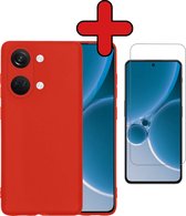 Hoesje Geschikt voor OnePlus Nord 3 Hoesje Siliconen Case Hoes Met Screenprotector - Hoes Geschikt voor OnePlus Nord 3 Hoes Cover Case - Rood