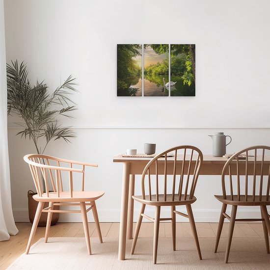 Artaza Peinture sur toile Triptyque Cygne sur l' Water dans la forêt - 60 x 40 - Klein - Photo sur toile - Impression sur toile