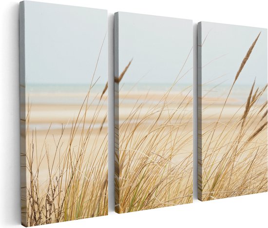 Artaza Canvas Schilderij Drieluik Strand en Zee met Begroeiing - 120x80 - Foto Op Canvas - Canvas Print