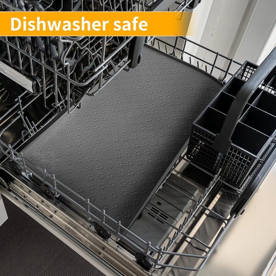 BOTC Set de Table Chien & Chat - Antidérapant & Hydrofuge - Set de Table Mangeoires - Siliconen - 1 Pièce - Set de Table pour Chiens - 48x30 cm - Zwart