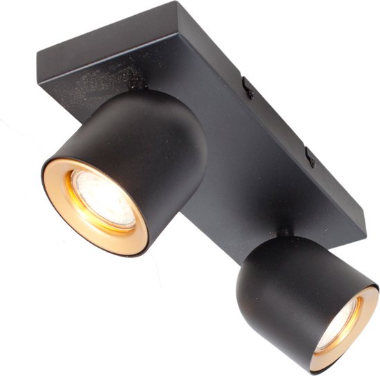 Moderne spot Solare | 2 lichts | zwart | goud | metaal | 30 x 10 cm plaat | hal / woonkamer lamp | modern / strak design | Freelight
