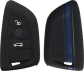 kwmobile autosleutel hoesje geschikt voor BMW 3-knops Smart Key autosleutel - Autosleutel behuizing in blauw / zwart - Rallystrepen design
