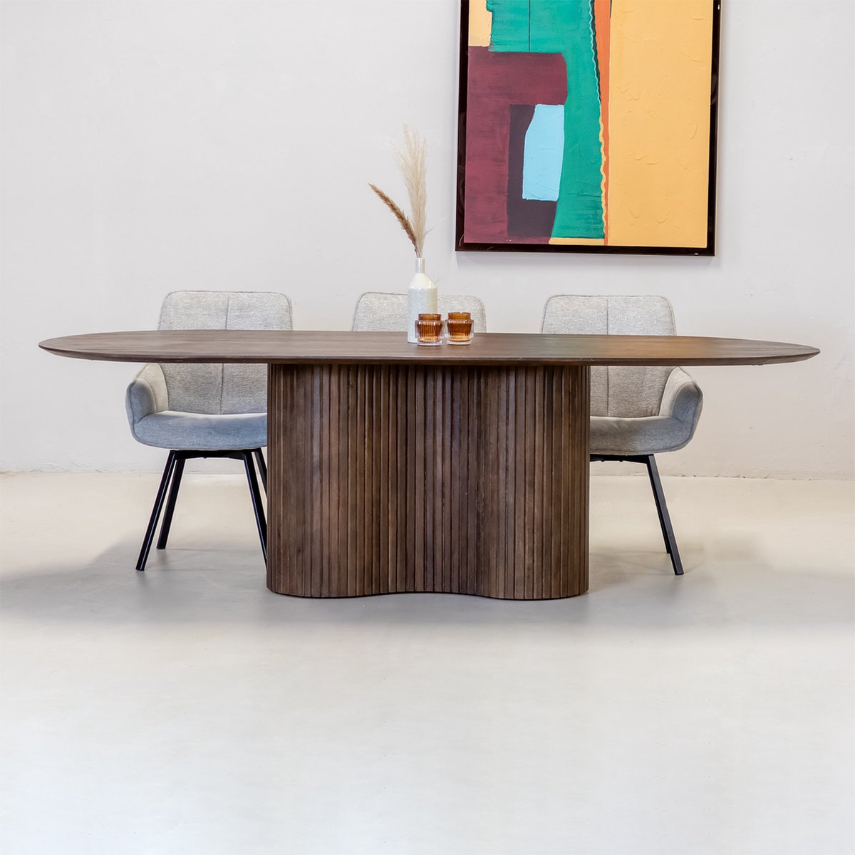 Table à Manger Ovale En Bois De Manguier Massif 180-300cm – Style Moderne, Piètement Spider, Jusqu'à 6 Places