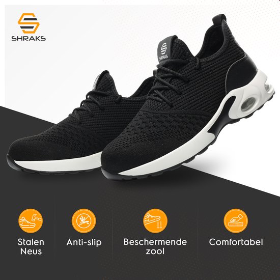 Shraks Safety Shoes - Chaussures de travail pour femmes et hommes - Steel Toe - Sneaker - Design respirant et léger - Taille 43