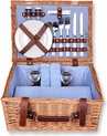 Picknickmand, rechthoekig, van wilgenhout, voor 2 personen, picknickset, binnenkant blauw geruit