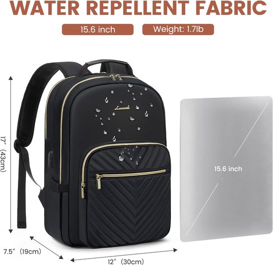 VASCHY Laptoptas voor dames, grote 15,6 inch draagtas