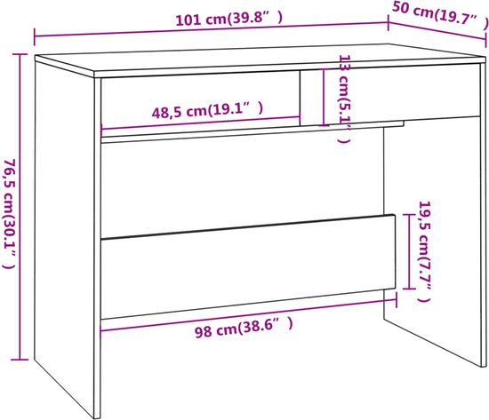 WOLTU Bureau, 100 x 50 cm, kleine computertafel, hoekige kantoortafel, pc- tafel met metalen frame, voor kantoor, thuiskantoor, werkkamer, slaapkamer, van houtwerkstof, wit