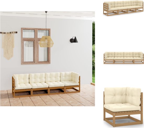 vidaXL Tuinhoekbank - Crème - Massief Grenenhout Hoekbank - Tuinbank - Lounge Set