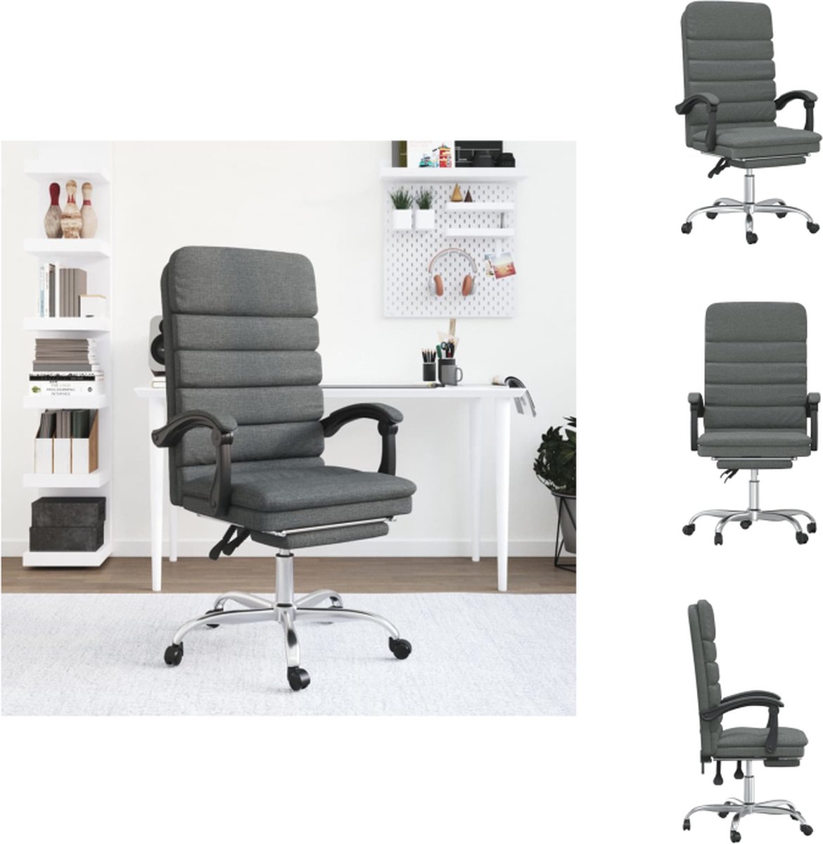 vidaXL Verstelbare bureaustoel Donkergrijs - 63x56 cm - Massagefunctie - Bureaustoel