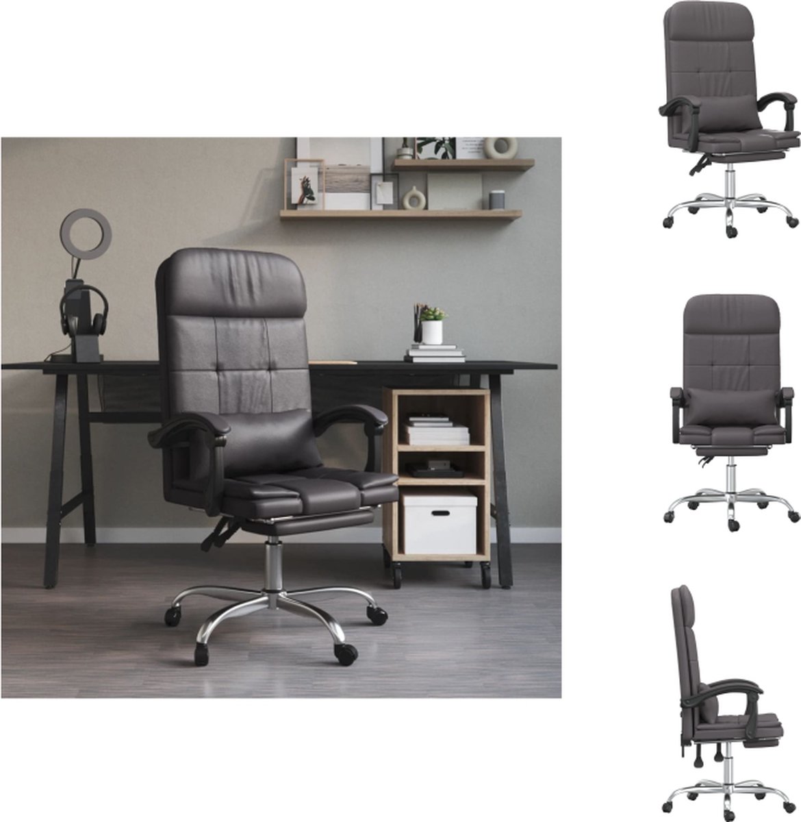 VidaXL bureaustoel Ergo Verstelbaar Massagefunctie Grijs 63x56x112.5-122cm Bureaustoel