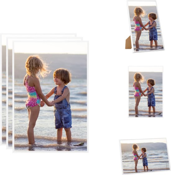 vidaXL Fotolijsten - Set van 3 - 21 x 29.7 cm - Wit PVC - MDF en PS - Eenvoudig fotos verwisselen - Hangen of op tafel - Inclusief standaard - Fotolijst