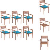 vidaXL Stapelbare Teakhouten Tuinstoelen - 56 x 51 x 90 cm - Duurzaam - Blauwe kussens - 6 stoelen + 6 kussens - vidaXL - Tuinstoel