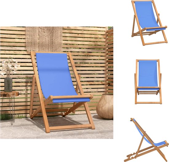 vidaXL Iconische tuinstoel - Teakhout - Verstelbare rugleuning - Bruin/Blauw - 56 x 105 cm - vidaXL - Tuinstoel