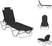 vidaXL Chaise longue Camp - 190x59x30 cm - Aluminium/Textilène - Zwart/ Argent - Chaise longue