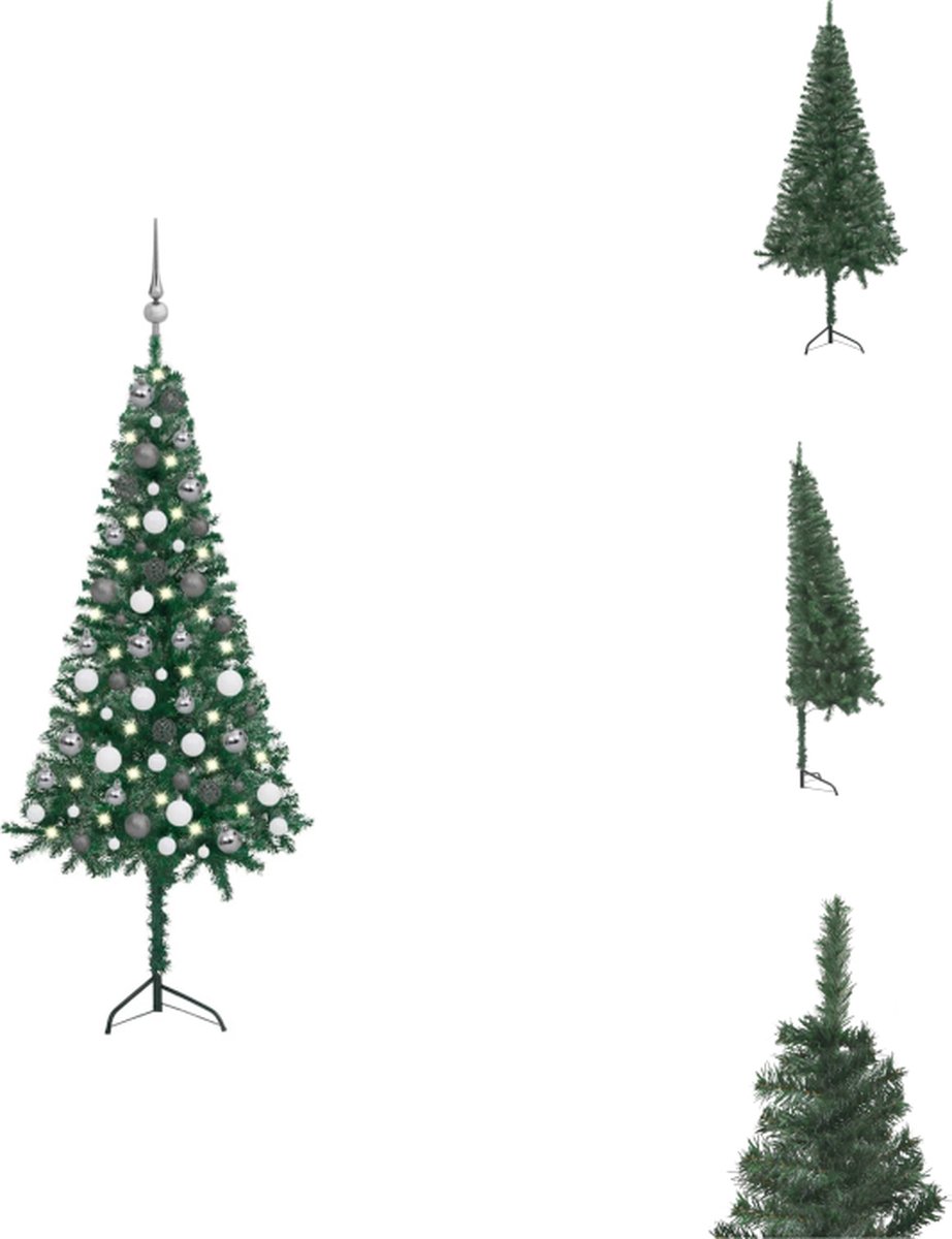 vidaXL Hoekkerstboom PVC - 120 cm - LED-verlichting - Groen - Inclusief standaard - Decoratieve kerstboom