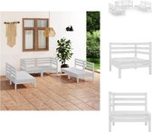 vidaXL Tuinset Grenenhout - Middenbank 63.5x63.5x62.5cm - Hoekbank 63.5x63.5x62.5cm - Wit - Tuinset