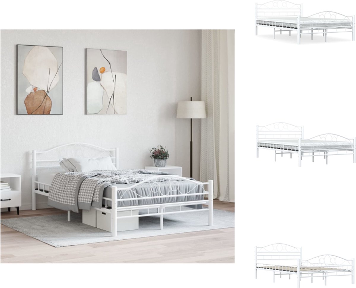VidaXL Metalen Bedframe Elegant Klassiek Bed Afmeting- 210x147x85cm Ken- Wit Montage vereist Bed