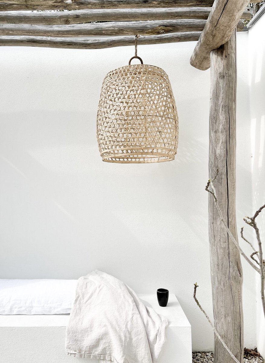 Hanglamp - Bamboe lamp - Lamp met fitting - Lampenkap - Bamboe Hanenmand Longo M - Little Lofts Interior