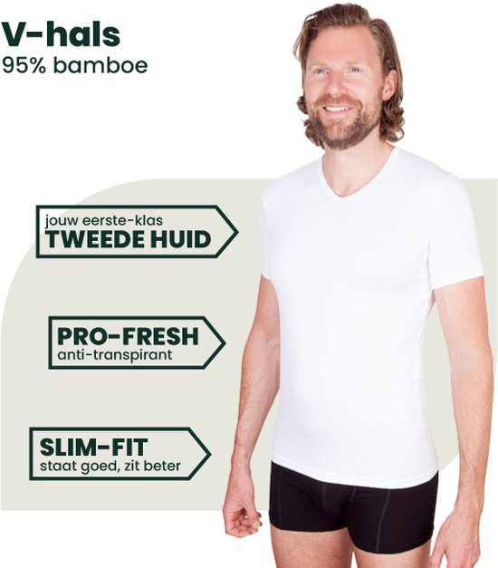 T-shirt en Bamboe | Chemises en Bamboe | Chemises anti-transpiration | Sous les chemises | Col en V | Blanc | Taille : L | 2 pièces | Merk: Bamboosa