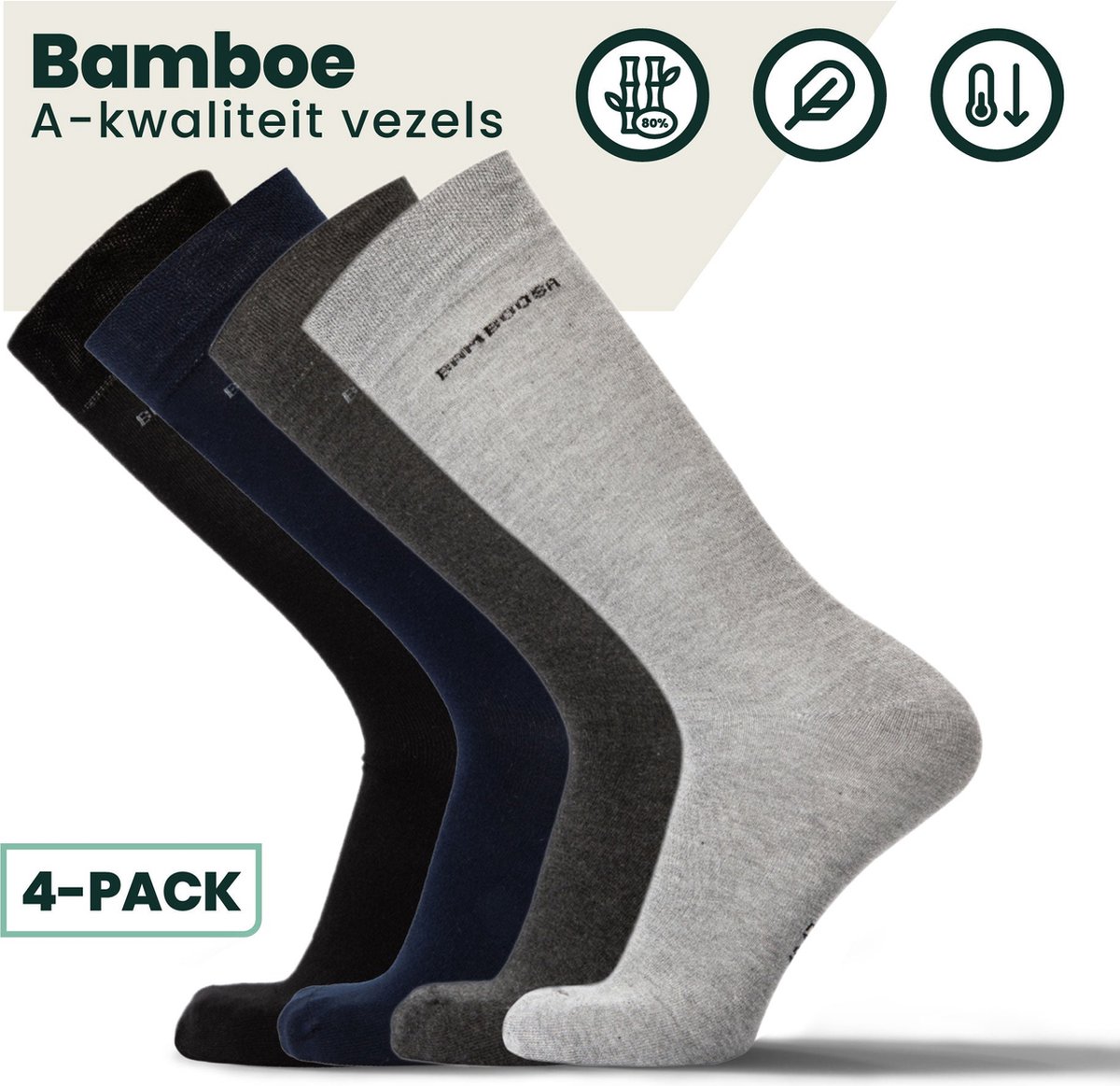 Bamboe Sokken | Anti-zweet Sokken | Naadloze Sokken | Sokken Heren | Sokken Dames | 4 Paar - Kleurmix | Maat: 39-42 | Merk: Bamboosa