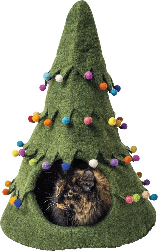 Kerstcadeau Kat: Ontdek Unieke Geschenkideeën en Tips! 14 Dharma Dog Karma Cat - Kerst Kattenmand - Grot Kerstboom - Groen - 36 cm