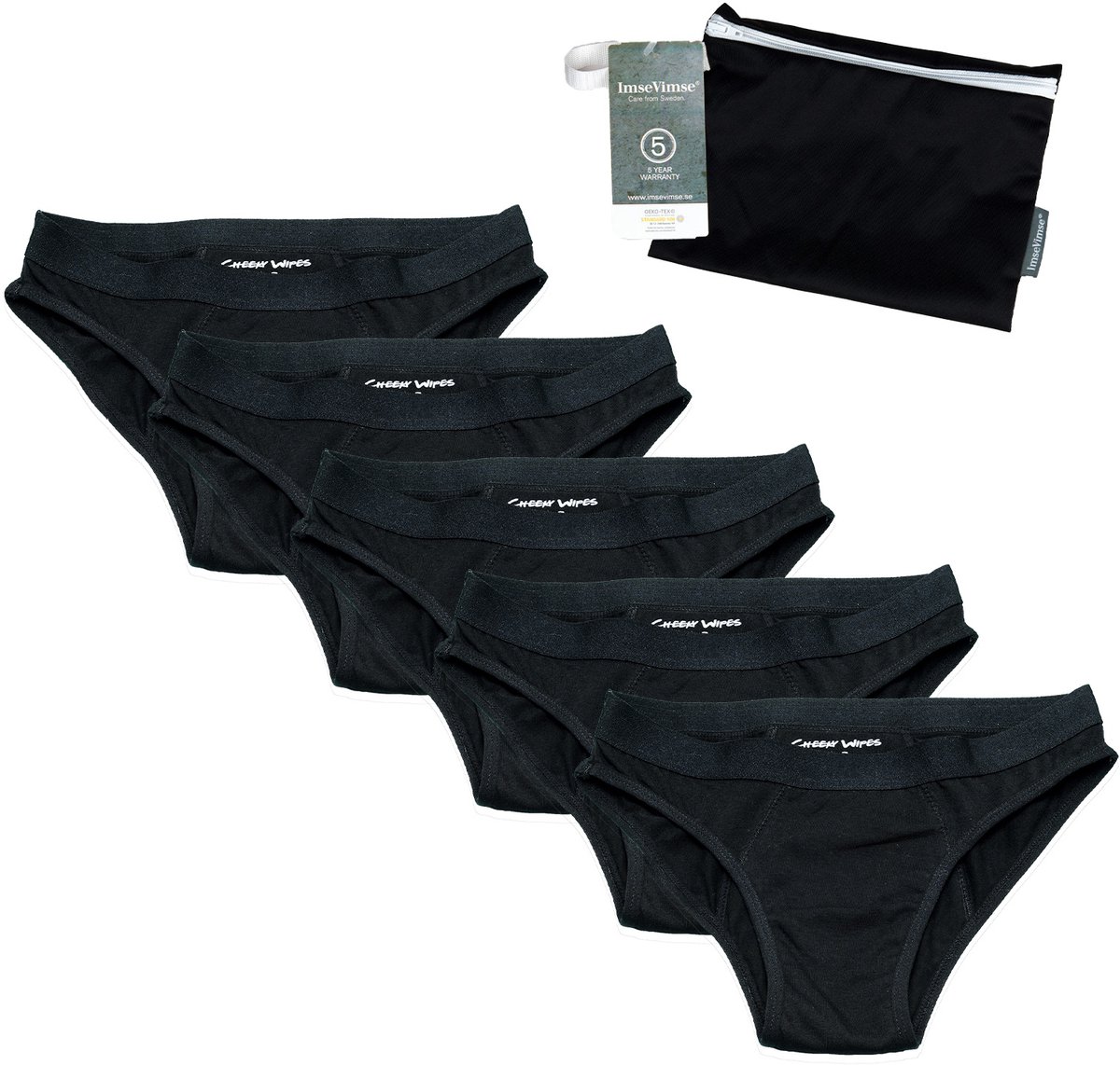 Cheeky Pants Feeling Sporty - Set van 5 + Wetbag - Maat 46-48 - Extra Absorberend - Zero Waste - Incontinentie Ondergoed - Wasbaar