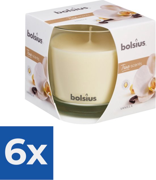 Bolsius Geurkaars True Scents Vanille - 9.5 cm / ø 9.5 cm - Voordeelverpakking 6 stuks