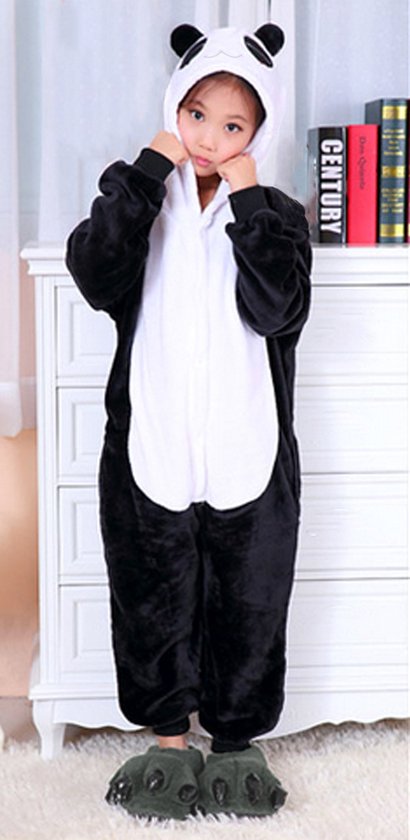 KIMU Onesie Kung Fu Panda Pak - Maat 128-134 - Pandapak Kostuum Zwart Wit Beer - Kinder Dierenpak Jumpsuit Pyjama Huispak Jongen Meisje Festival