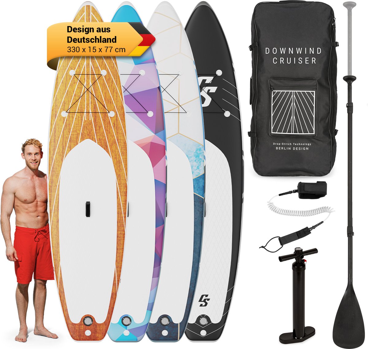 Planche à Pagaie Gonflable Downwind Cruiser - Pour Adultes Et Enfants - Inclut Pagaie Aluminium, Sac, Pompe électrique