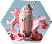 PVC Schuimplaat Hexagon - Milkshake - Aardbei - Chocola - Slagroom - Rietje - 50x43.5 cm Foto op Hexagon (Met Ophangsysteem)