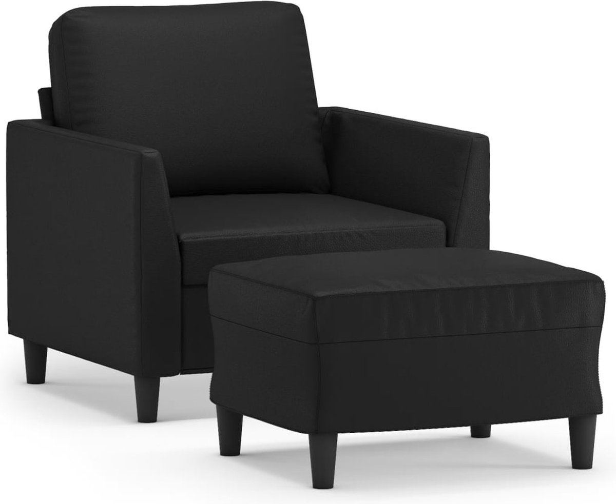 vidaXL Fauteuil - met - voetenbank - 60 - cm - kunstleer - zwart