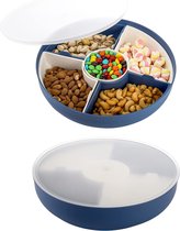 Set van 2 plastic snoep- en notenserveercontainers met deksel, 29 cm verdeeld in 5 compartimenten Snackkommen Dienblad Aperitiefbakje voor voedselopslag