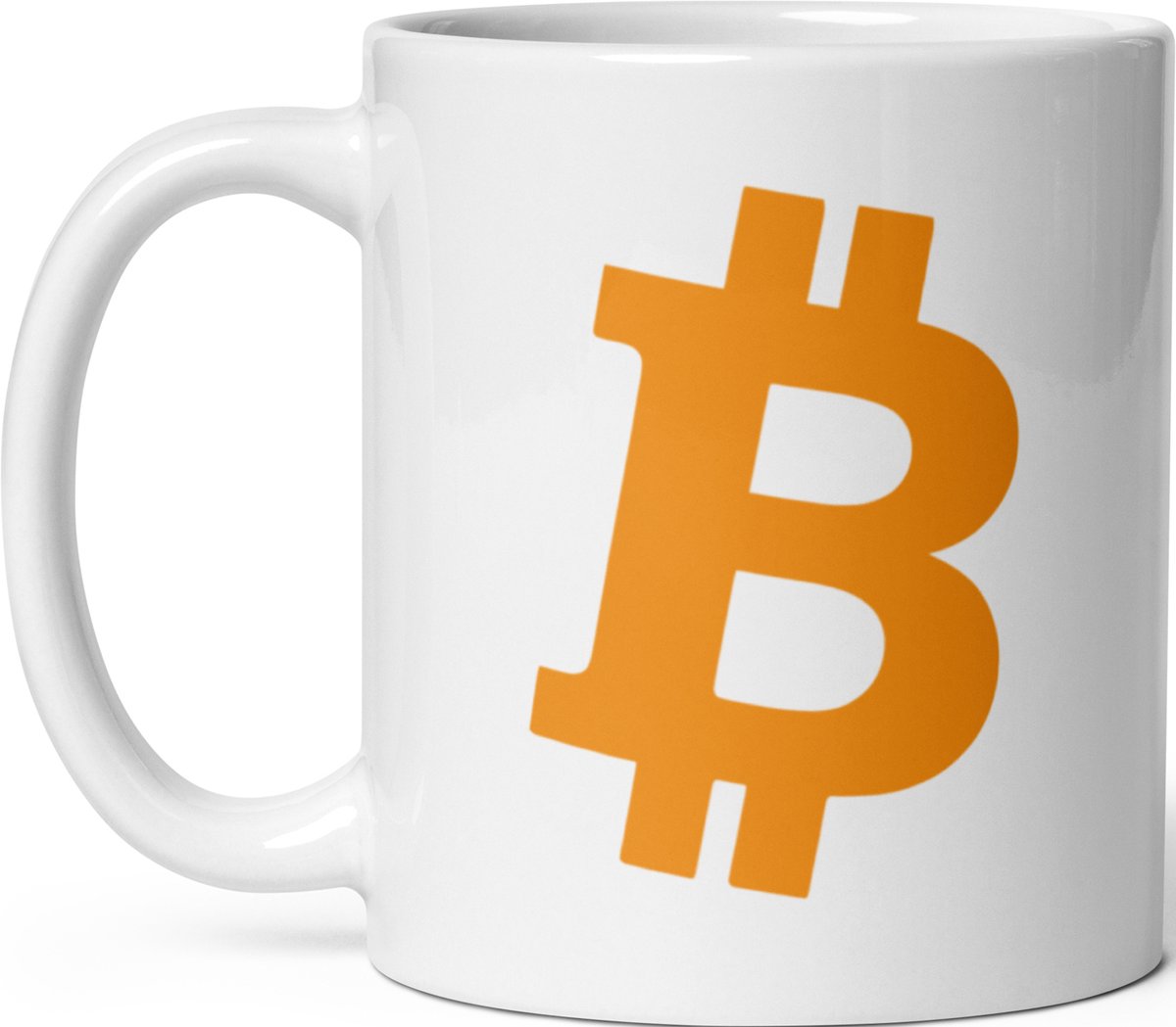 Witte Glanzende Koffie & Thee Mok Met Oranje Goud Kleurig Bitcoin Logo 325 ml | Bitcoin cadeau| Crypto cadeau| Bitcoin Beker| Bitcoin Kop| Bitcoin Merch| Crypto Merch| Crypto Beker| Crypto Kop| Crypto Mok