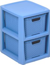 Shelf in Rattan Design, BPA-Free Plastic PP (polypropylene), Denim Blue, 29.5 x 24 x 32.8 cm, 2 Baskets