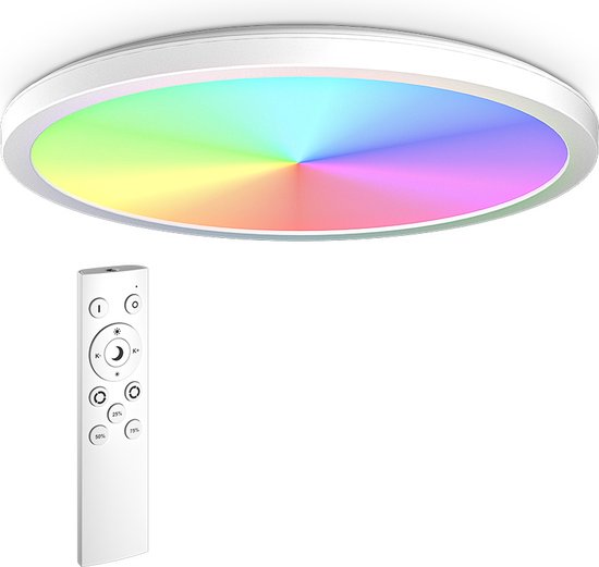 HOFTRONIC - Slim Badkamer Plafondlamp met afstandsbediening - RGB WW - Wit - IP44 waterdicht voor badkamer, kelder, woonkamer, gang, garage en slaapkamer - Ø30 cm - Plafonniere LED