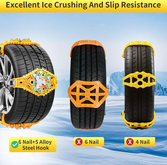 Universele sneeuwkettingen, 8 stuks, antislip en instelbaar, voor auto, sneeuwkettingen, auto met UV/GS/ONORM V 5117 SUV/vrachtwagen auto sneeuwkettingen anti-slip ketting voor auto, vrachtwagen, SUV