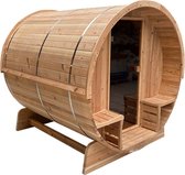 Novum Barrelsauna TR170 - Tweepersoons sauna - 170 cm lengte - Rustic Red Cedar - Achterkant volledig hout - Met houtgestookte saunakachel