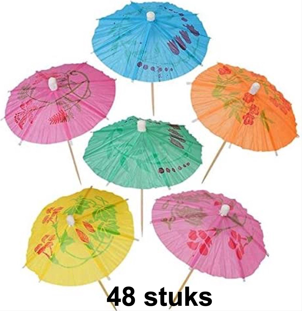 CHPN - Papieren parapluutjes - 48-stuks - Papieren Paraplu - Parasolletjes - Prikker - Versiering Set - Perfect voor Cocktails en Feesten! - Feestdecoratie - Traktaties