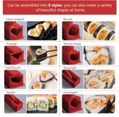 Sushi-maker, set van 12 stuks, sushi-maker, kit voor beginners, om zelf te maken, met sushi-rijstrolvorm, sushi-mes, sushi-rolmat, sushi-set compleet (rood)
