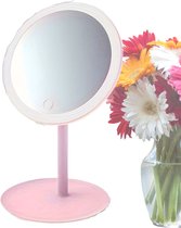 Livano Opmaakspiegel Met Ledverlichting - Make Up Spiegel - Met Led Verlichting - Tafelspiegel - Met Licht - Staande Spiegel - Roze
