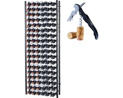 Lendo Online Wijnrek voor 108 flessen 65x20x180cm (LxBxH) Wijnkast - Wijnfleshouder - Wijnopslag met kurkentrekker Zwart Poedercoating Metaal Staal Flessenrek Industriële stijl