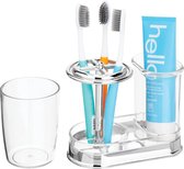 Tandenborstelhouder in set - bergruimte/standaard - voor tandenborstels en badkameraccessoires - voor tandpasta en tandenborstel - met afdekking/beker