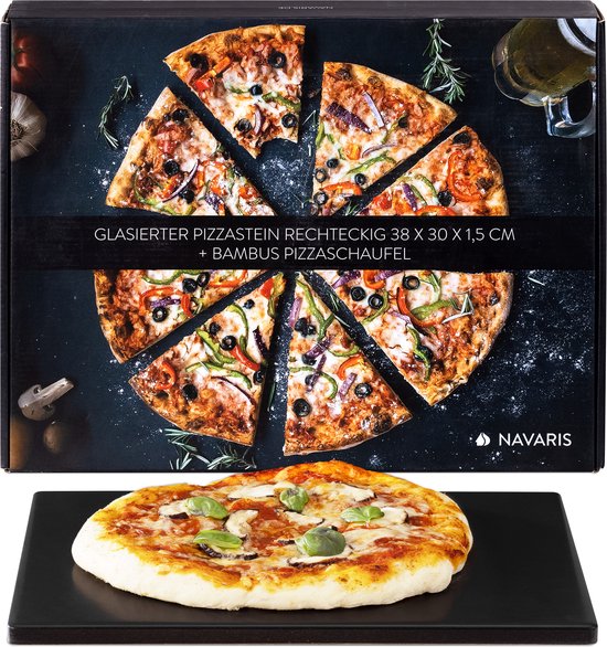 Navaris XL pour four et barbecue - Plaque à pizza rectangulaire 38 x 30 cm  - Pierre à