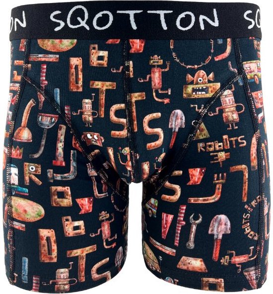 Boxershort - SQOTTON® - Robots - Zwart - Maat XL